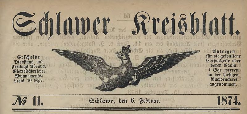 Schlawer Kreisblatt 1874 Kopf